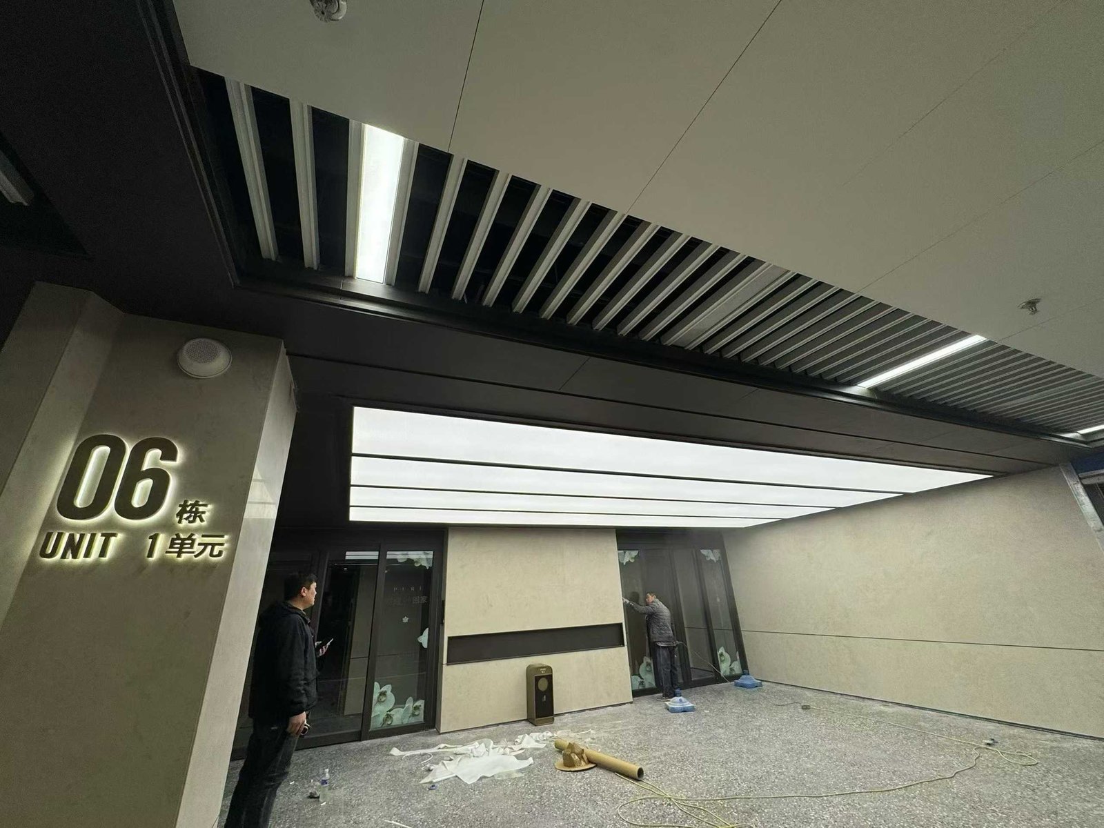 underground parking garage stretch ceiling installation